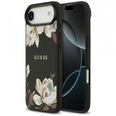 Husa MagSafe pentru Apple iPhone 17 Air, Guess, Grained Flowers, Neagra foto