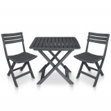 Set mobilier de bistro pliabil, 3 piese, antracit, plastic, vidaXL