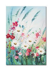 Tablou margarete in camp, pictat manual, 60x40cm ulei pe panza in cutit efect 3D, Valentin Pop