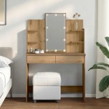 vidaXL Masă de toaletă cu LED-uri, stejar artizanal, 96x40x142 cm 857026