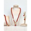 Set Bijuterii Coral Bambus Roșu, Argint 925 Placat Aur Roz, Colier, Brățară, Cercei, Zirconiu, Ajustabil, Made in Italy