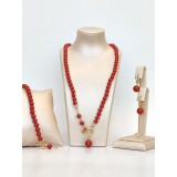 Cumpara ieftin Set Bijuterii Coral Bambus Roșu, Argint 925 Placat Aur Roz, Colier, Brățară, Cercei, Zirconiu, Ajustabil, Made in Italy