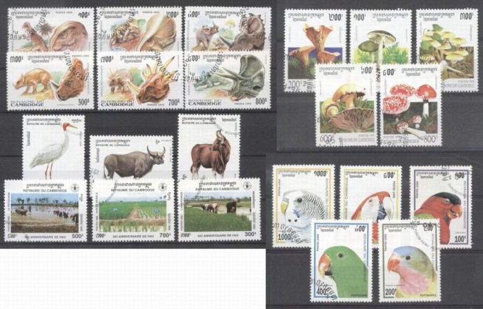 Cambodia 1995 Lot Animals Parrots Mushrooms 5 sets used DE.002