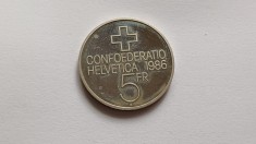 Elvetia-5 FRANCI 1986-600 de ani - Batalia de la Sempach UNC foto