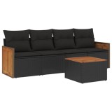 Set mobilier de gradina cu perne, 5 piese, negru, poliratan