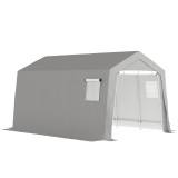 Outsunny Cort de Depozitare Exterior 3 x 4,5 m, tente de depozitare impermeabilă și anti-UV, ușă &icirc;nrolabilă, ferestre, gri | Aosom Romania