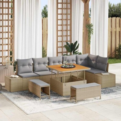 vidaXL Set de canapele pentru grădină cu pernă 9 pcs Bej Rattan poli foto