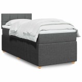vidaXL Pat box spring cu saltea, gri &icirc;nchis, 90x200 cm, textil