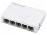 Switch Fast Ethernet albă 150m QOLTEC - Kit cu cablu DC și alimentator