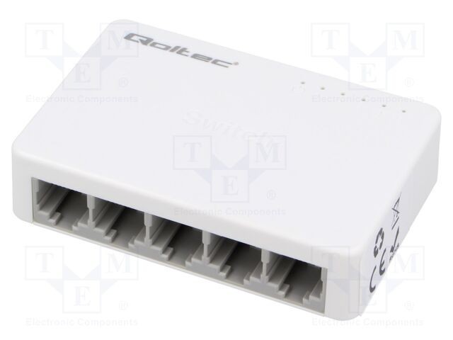 Switch Fast Ethernet albă 150m QOLTEC - Kit cu cablu DC și alimentator