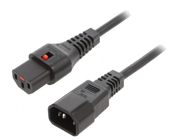 Cablu IEC C13 Mamă - IEC C14 Tată 2m cu Blocare Negru