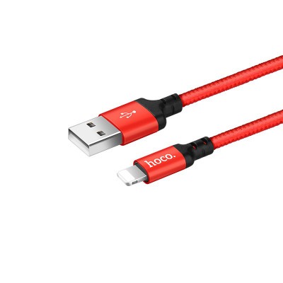 Cable de date si incarcare Hoco X14 Times Speed cu mufa lightning, 2A, 2m, Negru/Rosu, Blister foto