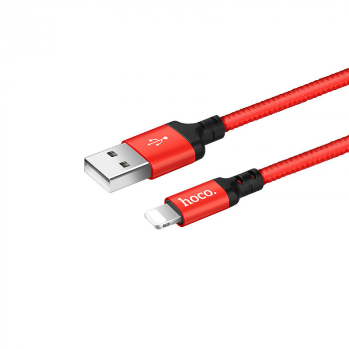 Cable de date si incarcare Hoco X14 Times Speed cu mufa lightning, 2A, 2m, Negru/Rosu, Blister