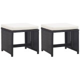 Gossi taburete de gradina cu perne, 2 buc., negru, poliratan