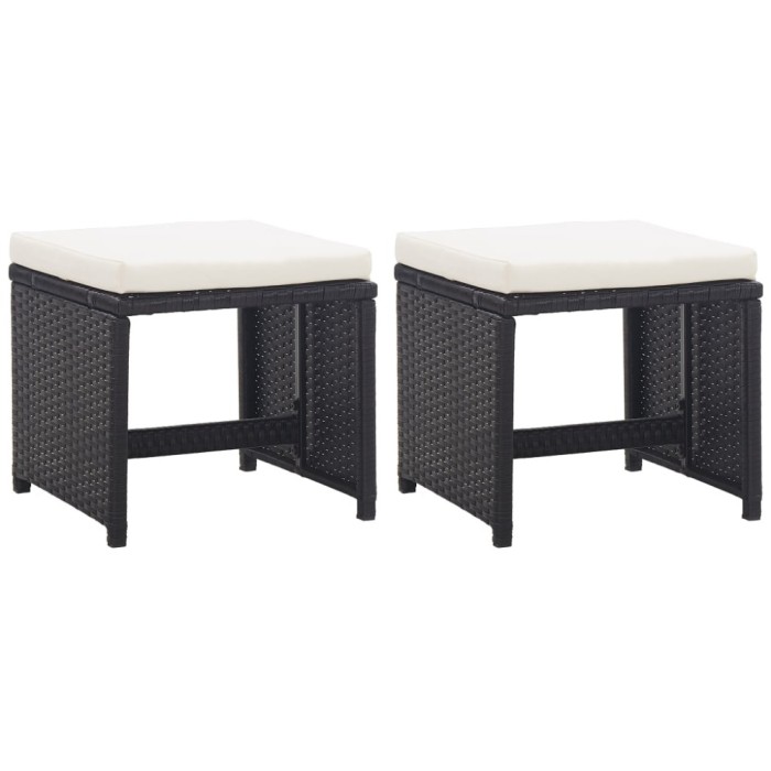 Gossi taburete de gradina cu perne, 2 buc., negru, poliratan