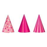 Palarii de Petrecere de Hartie Roz Fucsia Buline Dungi 16cm - 6cm, CMCLASS