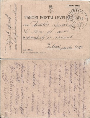 CP813N Carte poștală militară austro-ungară trimisă pe frontul rom&amp;acirc;nesc, 1917, T&amp;aacute;bori posta 640. foto