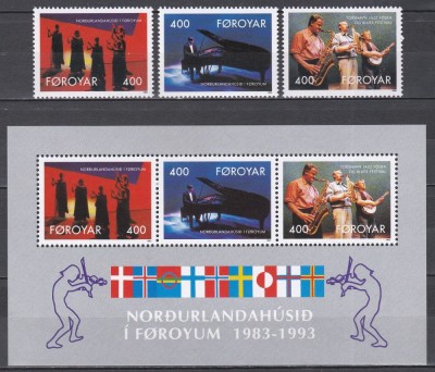 Feroe 1993 - A 10-a aniversare a Casei Nordice, Serie + Colita, MNH foto