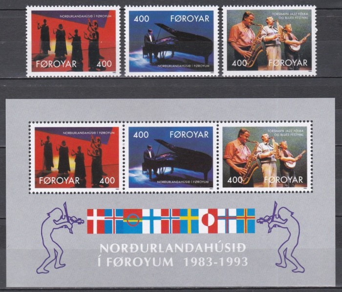Feroe 1993 - A 10-a aniversare a Casei Nordice, Serie + Colita, MNH