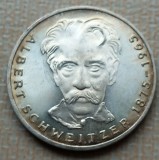 (S) MONEDA DIN ARGINT GERMANIA - 5 MARK 1975, LIT. G, ALBERT SCHWEITZER, PATINA, Europa