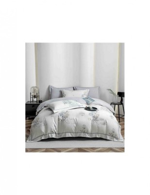 Lenjerie de lux cu elastic alb si gri, din bumbac finet, 6 Piese cu model floral colorat deschis foto