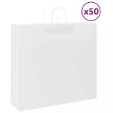 VidaXL Pungi de h&acirc;rtie 50 buc cu m&acirc;nere albe 54x15x49 cm