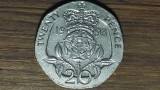 Anglia / Marea Britanie - moneda de colectie - 20 pence 1993 - Elisabeta II - frumoasa !