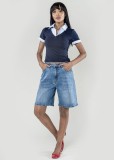 Blugi scurti albastri wide leg P617-5 M7