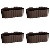 Set 4 jardiniere decorative cu suport de plastic, maro, 4.9 L, 38.3x21.2x13 cm, Boardee Hook GartenVIP DiyLine, Prosperplast