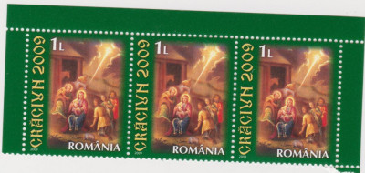 ROMANIA 2009 CRACIUN -serie1 timbru in straif de 3 LP.1850 MNH** foto