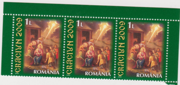ROMANIA 2009 CRACIUN -serie1 timbru in straif de 3 LP.1850 MNH**