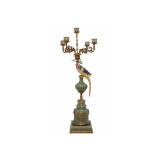 Sfesnic papagal cu cinci brate din portelan cu bronz CC-53, Decorative