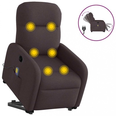 vidaXL Fotoliu electric masaj rabatabil cu ridicare maro &amp;icirc;nchis textil foto