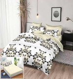 Lenjerie Pat Bumbac cu Elastic Malaga Sx150, 6 Piese, Alb Imprimeu, 180x200 cm