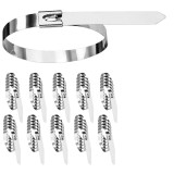Cumpara ieftin Set 50 coliere metalice inox 350 mm, bride autoblocante din otel inoxidabil pentru prinderea cablurilor, tevilor, furtunurilor si conductelor, reziste