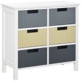HOMCOM Comodă de Lemn cu 6 Sertare, Coadă Auxiliară de Depozitare cu Picioare Ridicate, Stil Modern pentru Dormitor Sufragerie Baie 62x28x58 cm Multic