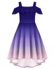 Rochie de vară cu umeri goi, gradient, cu buzunar, casual și de petrecere pentru fete &ndash; Albastru marin 160/12-13Y, Oem