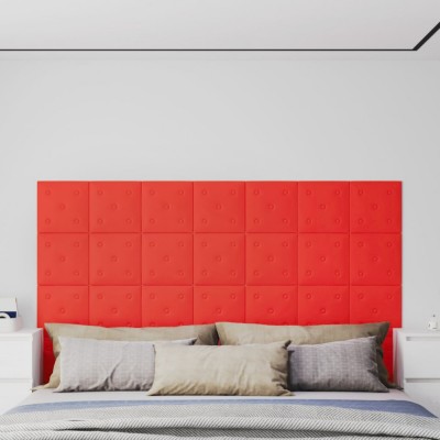 vidaXL Panouri perete 12 buc. roșu, 30x30 cm, piele ecologică, 1,08 m&amp;sup2; 343976 foto