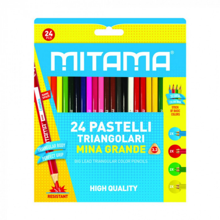 Set 24 Creioane colorate Mitama, triunghiulare ergonomice, multicolor