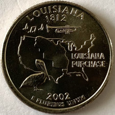 AMERICA QUARTER 1/4 DOLLAR 2002 LITERA D.(Pasărea statului Louisiana-Pelican),BU