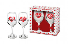 Set 2 Pahare Vin Mrs+Mr Love foto