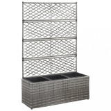 vidaXL Strat Inaltat Spalier cu 3 Ghivece Gri 83x30x130cm Poliratan Jardiniera Exterior Interior Plante Flori