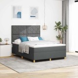 VidaXL Pat cu box spring cu saltea gri &icirc;nchis 140x200 cm țesătură