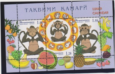 TADJIKISTAN 2004 ANUL NOU CHINEZESC- ANUL MAIMUTEI - FRUCTE. MAIMUTA Bloc 3tb. foto