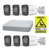 Kit supraveghere IP simplu 6 camere Uniarch 4MP IR 30m Lentila 2.8mm PoE Microfon IP67, NVR UNV 8 Canale PoE 4K 8MP + CADOU Autocolant Rovision Safety