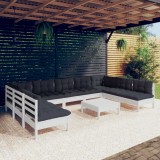 Gossi set mobilier gradina cu perne, 10 piese, alb, lemn masiv pin