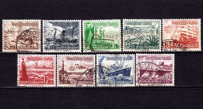 ✅ (S41) Germania Reich 1937 &quot; Ajutorul de iarna - Vapoare &quot; ,serie Mi. 651/659 , cota 24&euro; , MNH