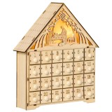 Calendar Advent din Lemn 24 Sertare Decoratiune de Craciun cu Nasterea Domnului Sculptata si Luminite, 26.6x6x30cm HOMCOM | Aosom RO