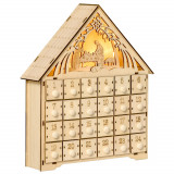 Calendar Advent din Lemn 24 Sertare Decoratiune de Craciun cu Nasterea Domnului Sculptata si Luminite, 26.6x6x30cm HOMCOM | Aosom RO