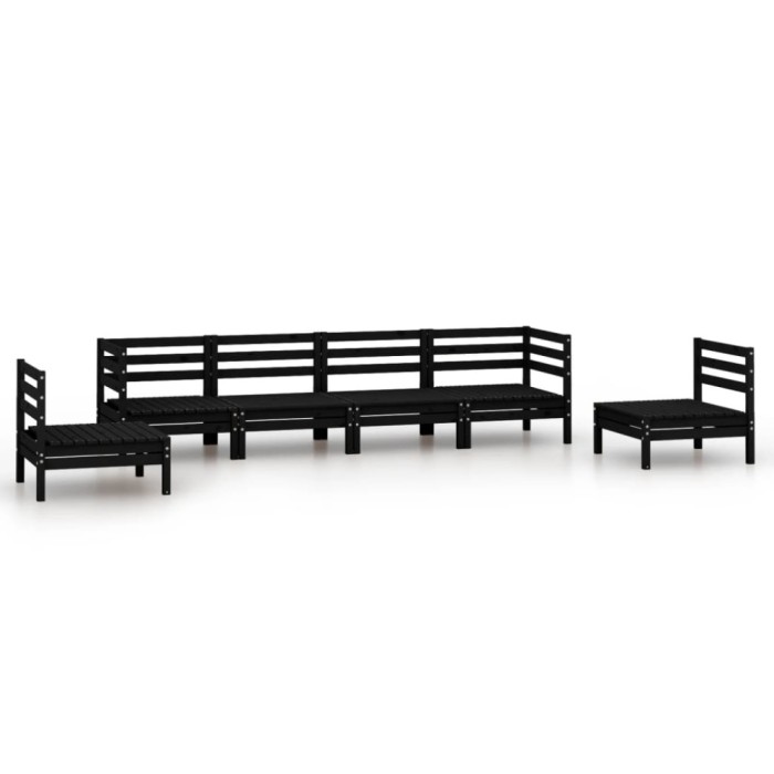 Set mobilier de gradina, 6 piese, negru, lemn masiv de pin